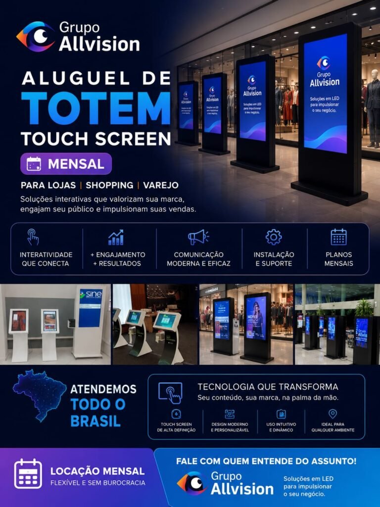 Locação e Venda de Totem Touchscreen com Gamificação, Painel de LED e Óculos VR para a Expo Ceará 2026 em Fortaleza